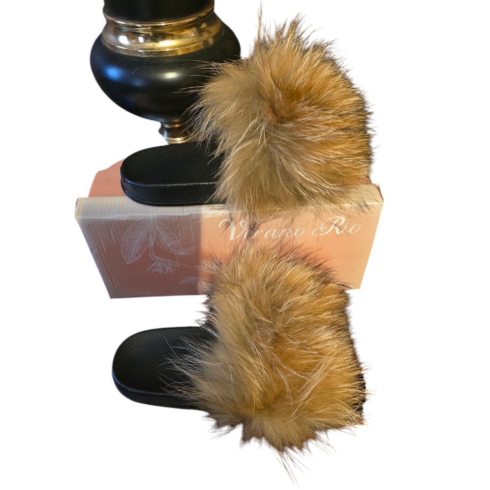 Verano Rio Faux Fur Slides - Brown